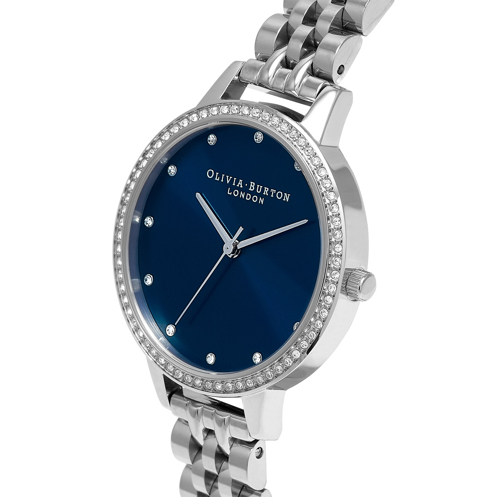 Montre Classic Sparkle Bezel à cadran Demi et bracelet bleu nuit et argent