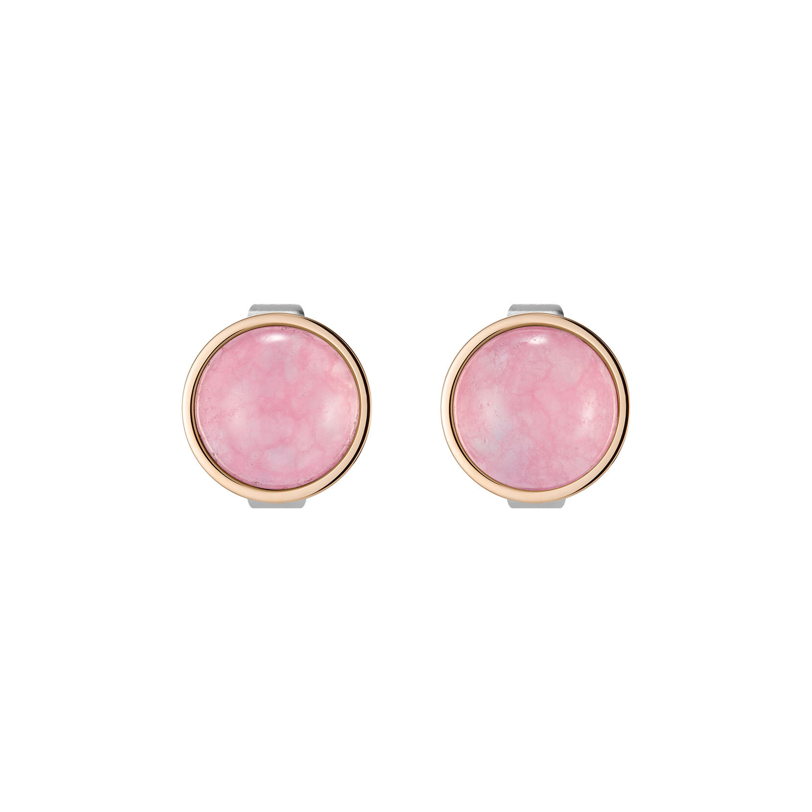 Rose Quartz Cabochon Rose Gold Plated Gemstone Stud Earrings