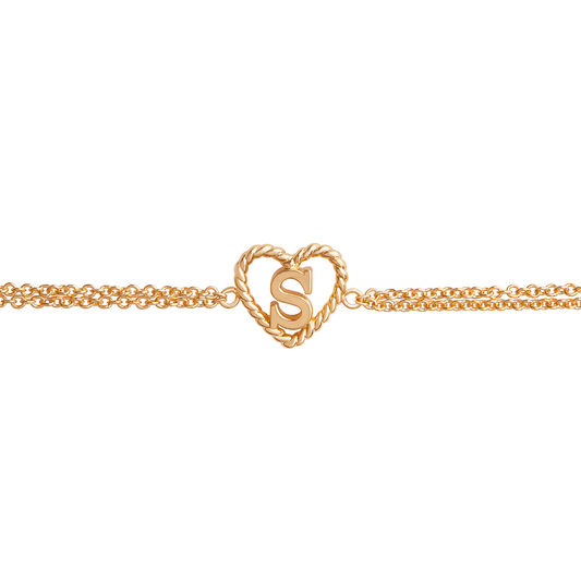 'S' Heart Initial Chain Bracelet Gold