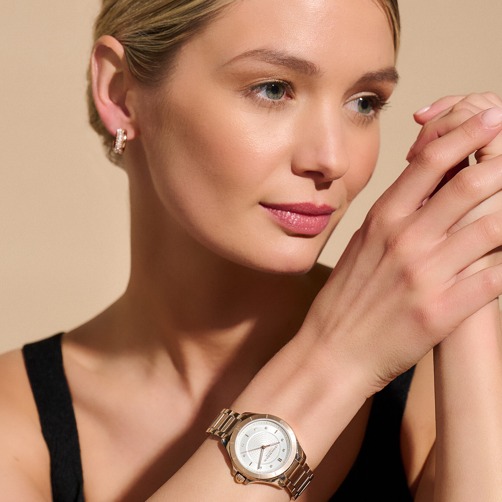 36mm Guilloche Carnation Gold Bracelet Watch & Classics Entwine Rose Gold Earrings