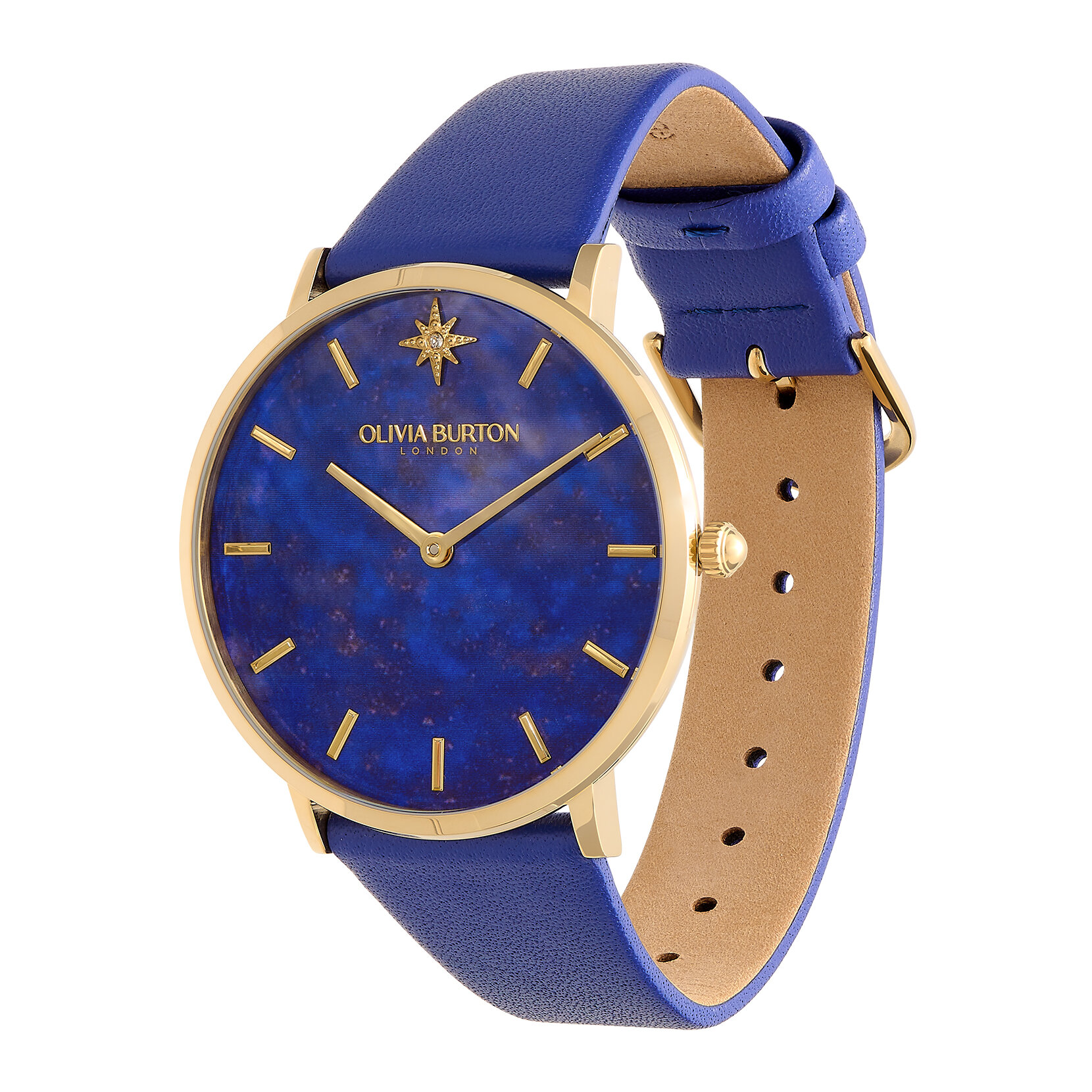 40mm Faux Lapis, Gold & Blue Leather Strap Watch