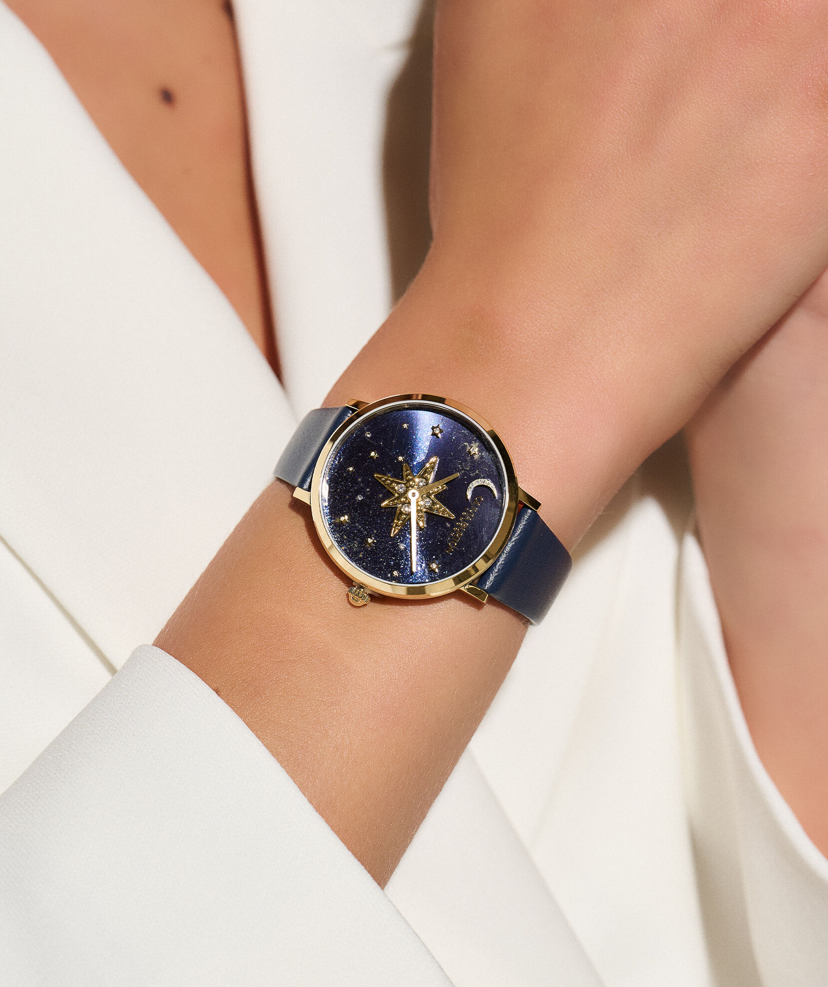 Celestial 35mm Nova Slim Gold Sapphire Blue Leather Strap Watch