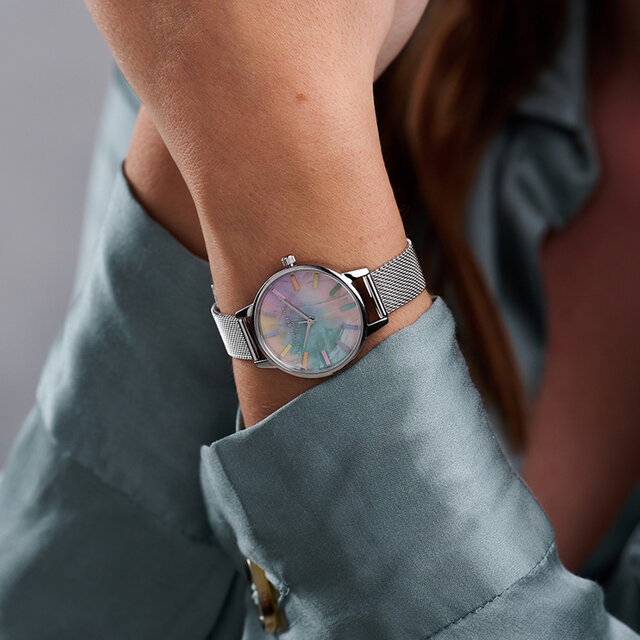 30mm Rainbow & Silver Mesh Watch