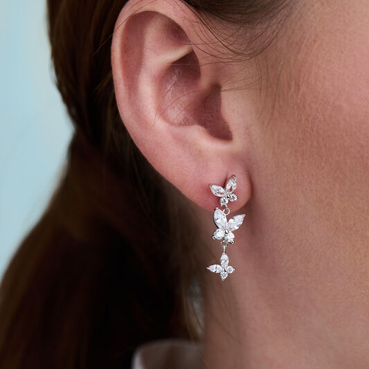 Sparkle Butterfly Marquise Silver Drop Earrings