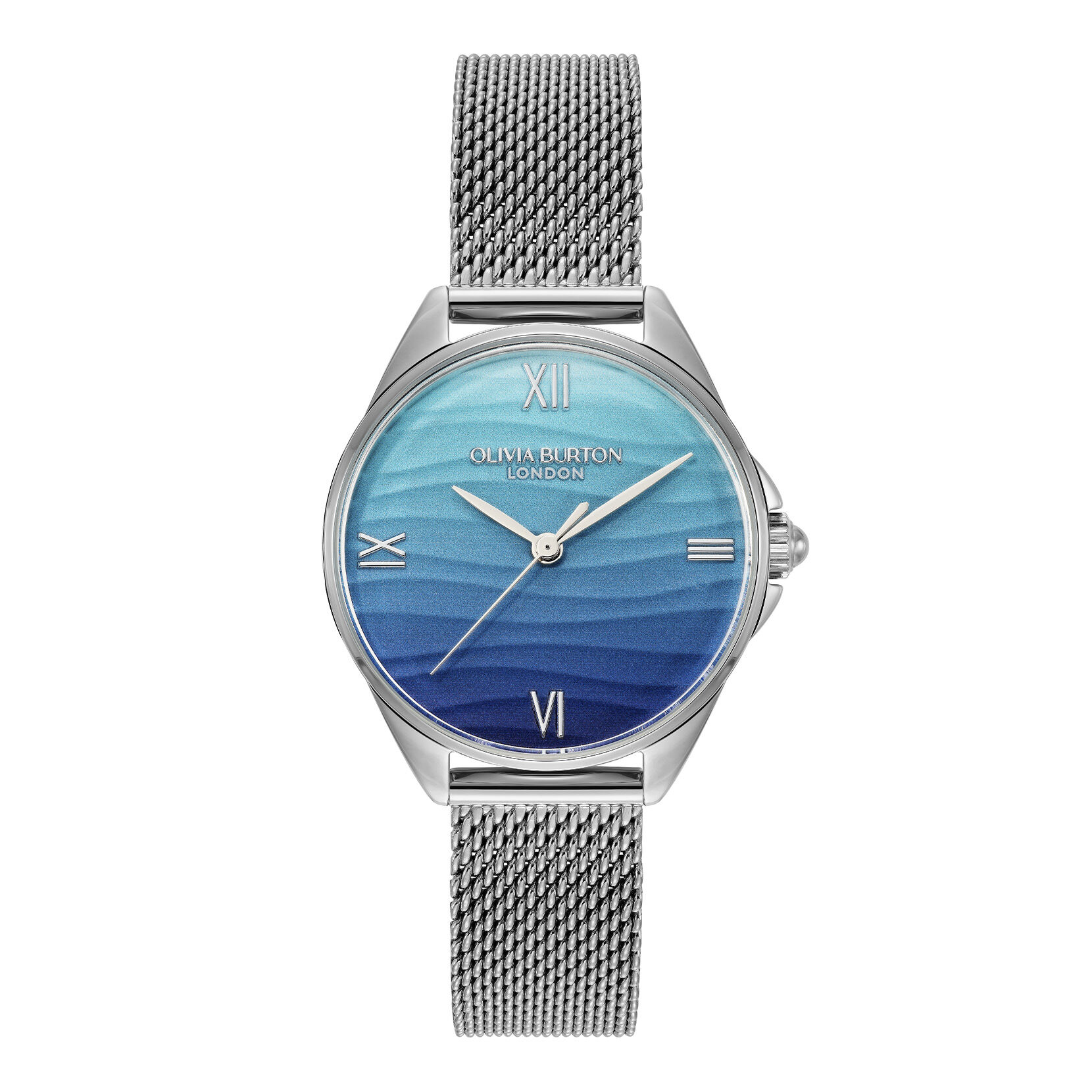 OLIVIA BURTON シルバー クォーツ 時計 Signature 30mm Azure Blue Tone & Silver Mesh Watch | Olivia Burton