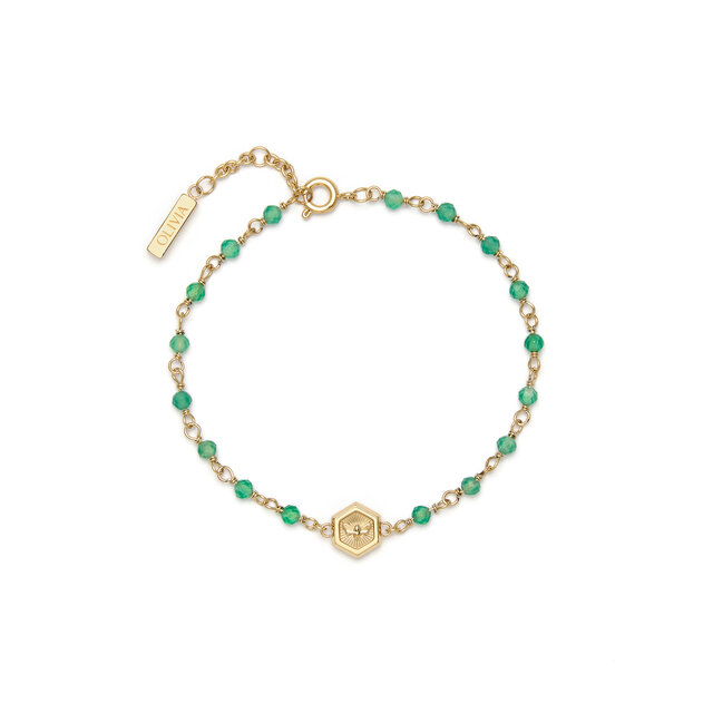 Bracelet Perlé Vert & Plaqué Or avec Charm Abeille Minima