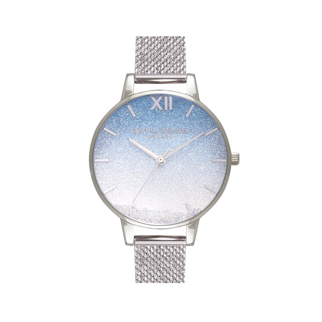 34mm Blue & Silver Mesh Watch