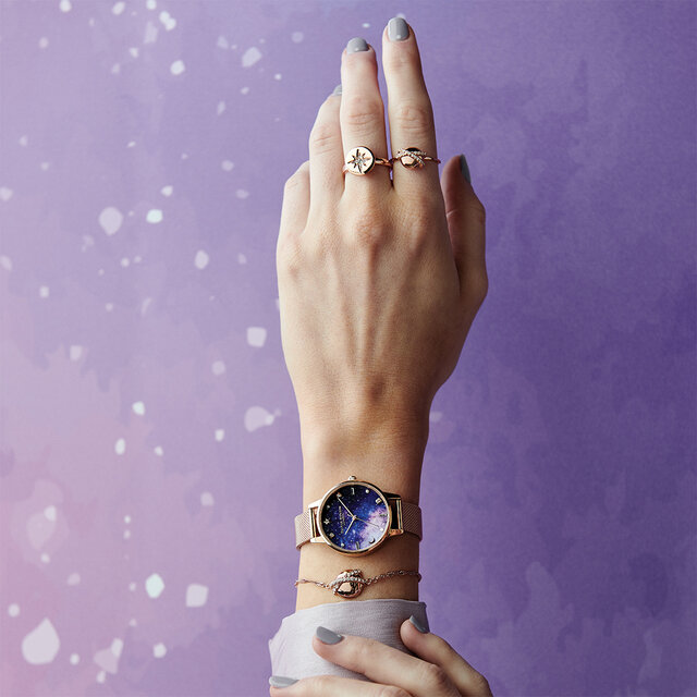 Montre Celestial Galaxy à cadran Demi et bracelet milanais or rose
