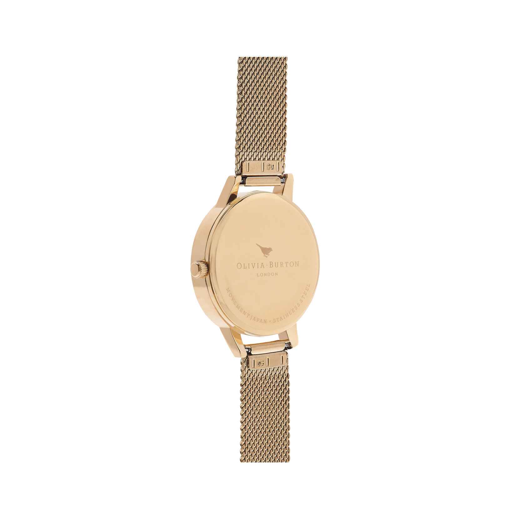 Ladies White Dial Gold Mesh Watch Olivia Burton London