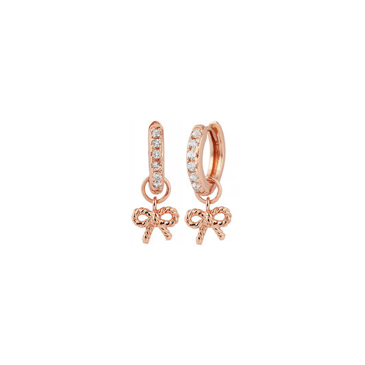 Vintage Bow Huggie Hoop Rose Gold & White Topaz Earrings