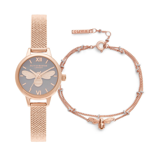 23mm Grey & Rose Gold Mesh Watch