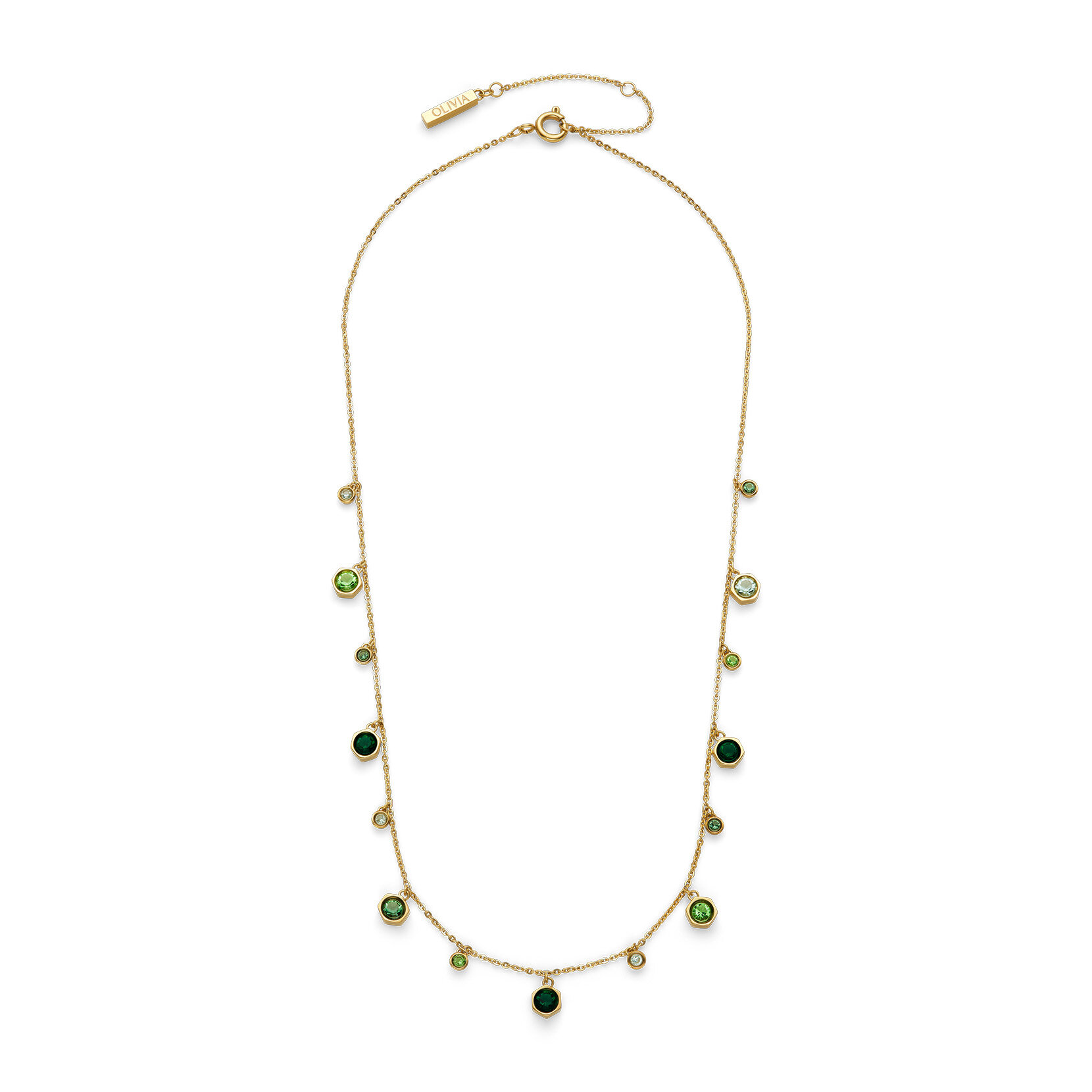 Mini Droplet Green Crystal Gold Plated Necklace
