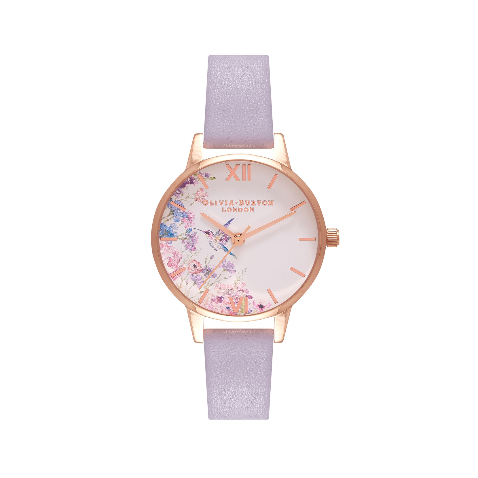 Montre Midi Hummingbirds violet-parme et or rose