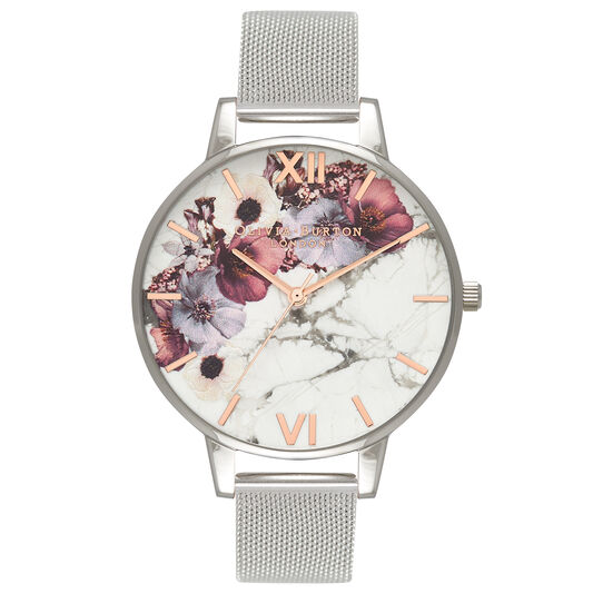 Marble Floral Mesh, Rose Gold & Silver