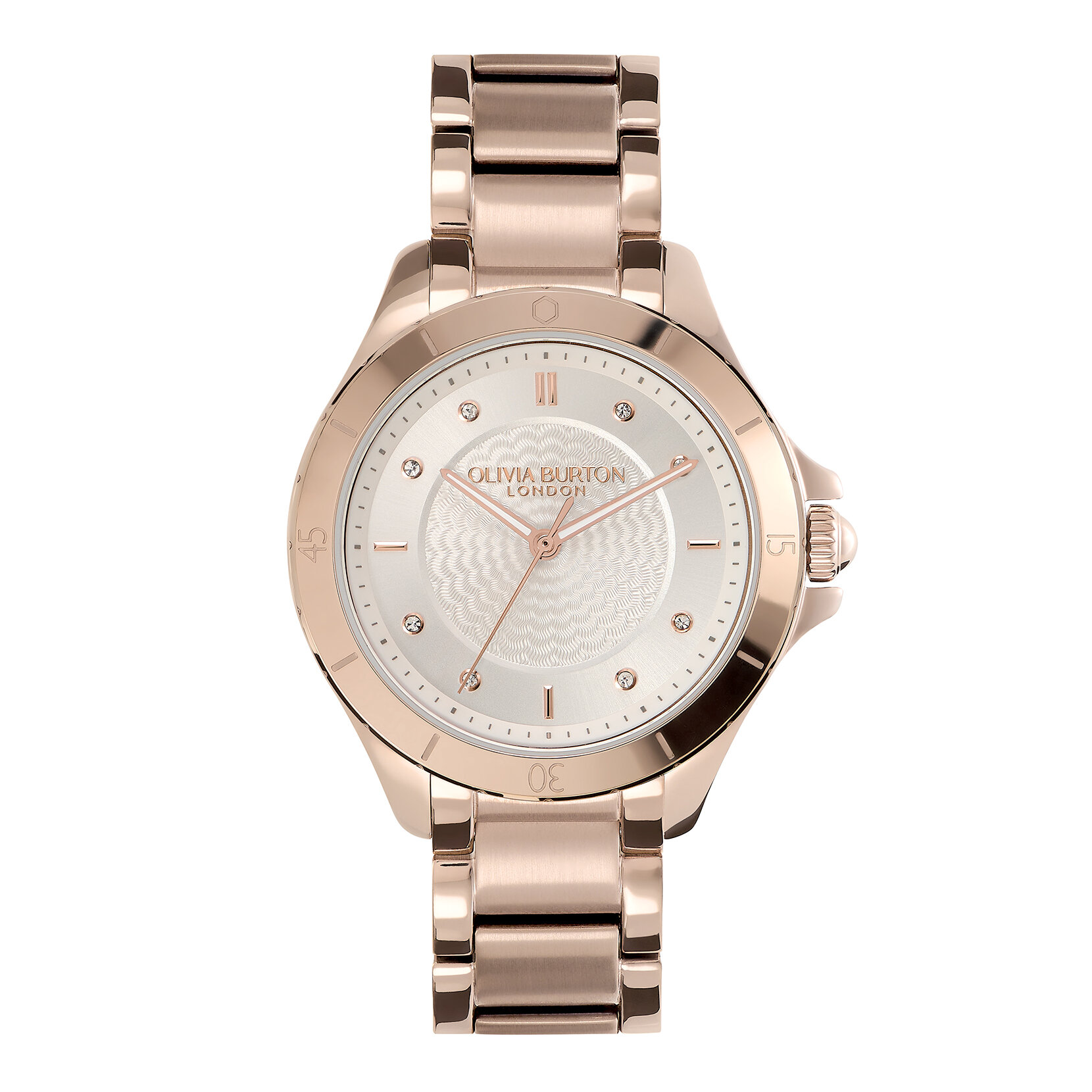 Montre guillochée Blanc métallisé et Or rose 36 mm