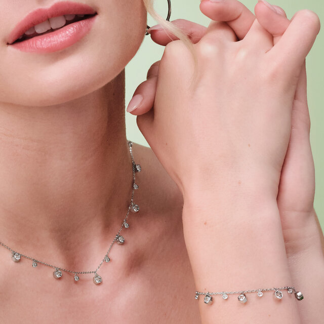 Mini Droplet Clear Crystal Silver Tone Bracelet