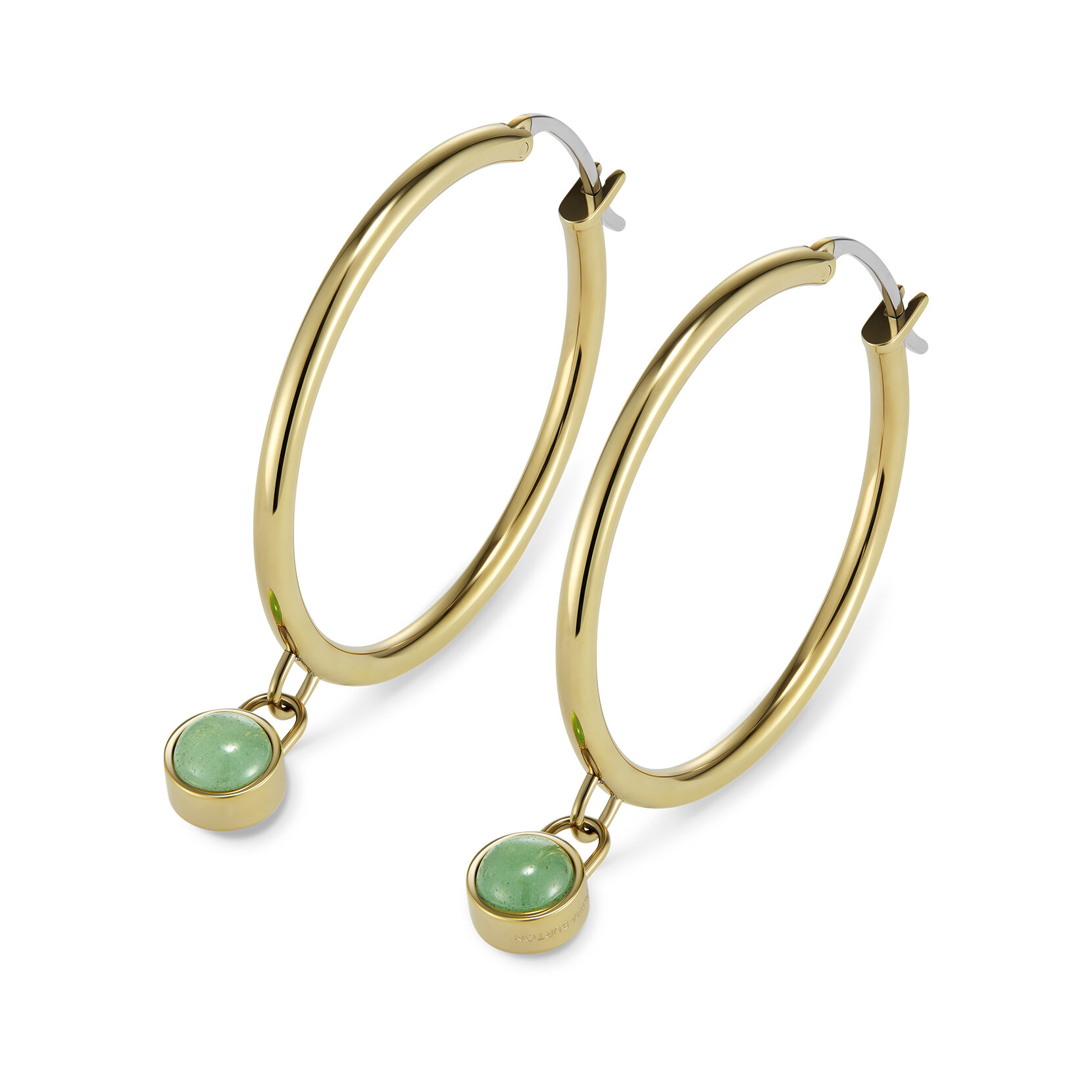 Aventurine Cabochon Gold Plated Gemstone Hoop Earrings
