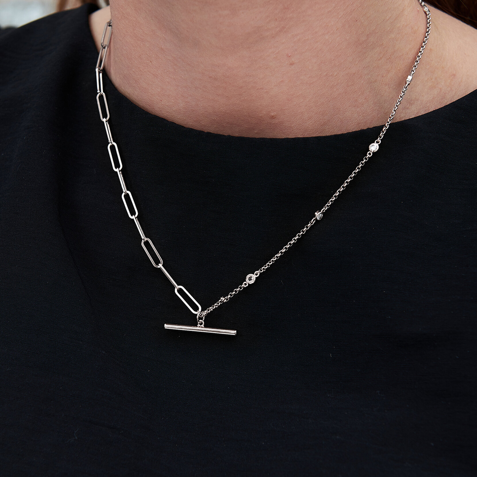 Silver Mismatch Tbar Necklace