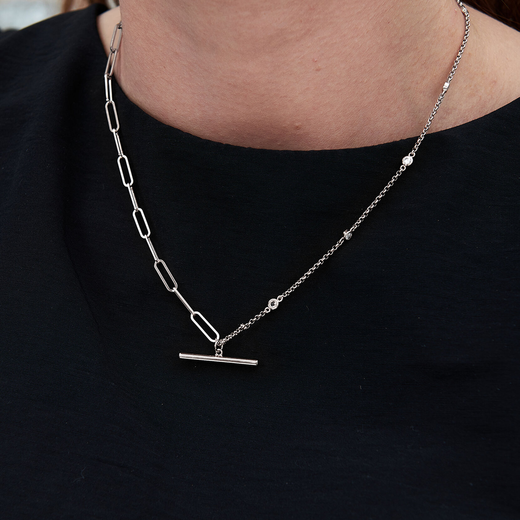 Classics Silver Mismatch Tbar Necklace