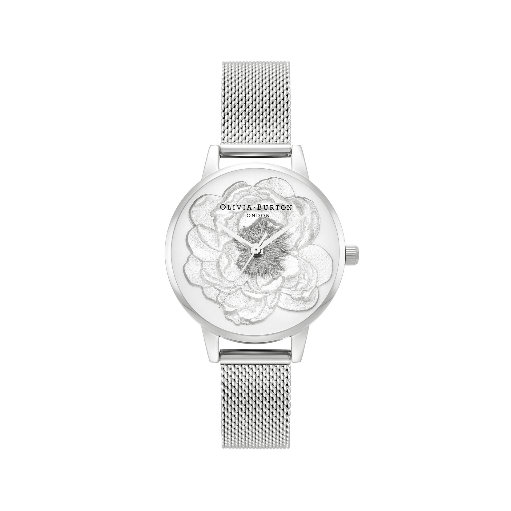 30mm White & Silver Mesh Watch