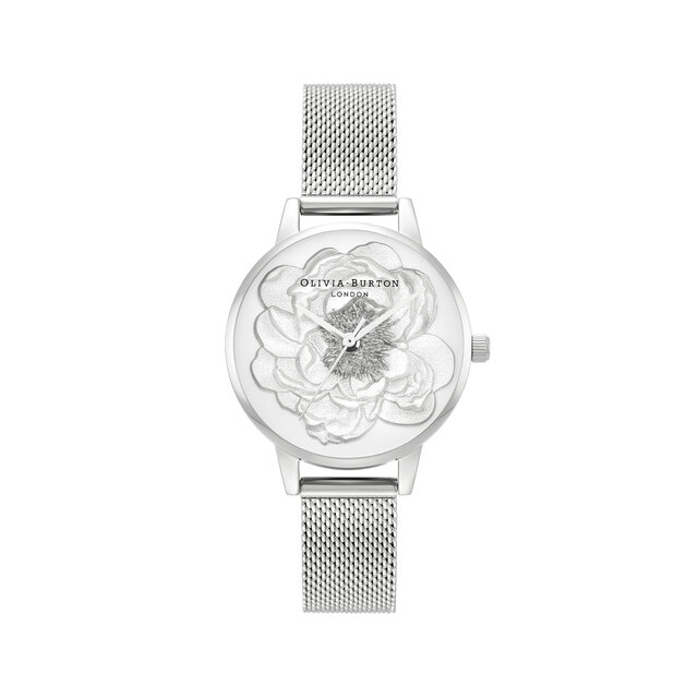 30mm White & Silver Mesh Watch