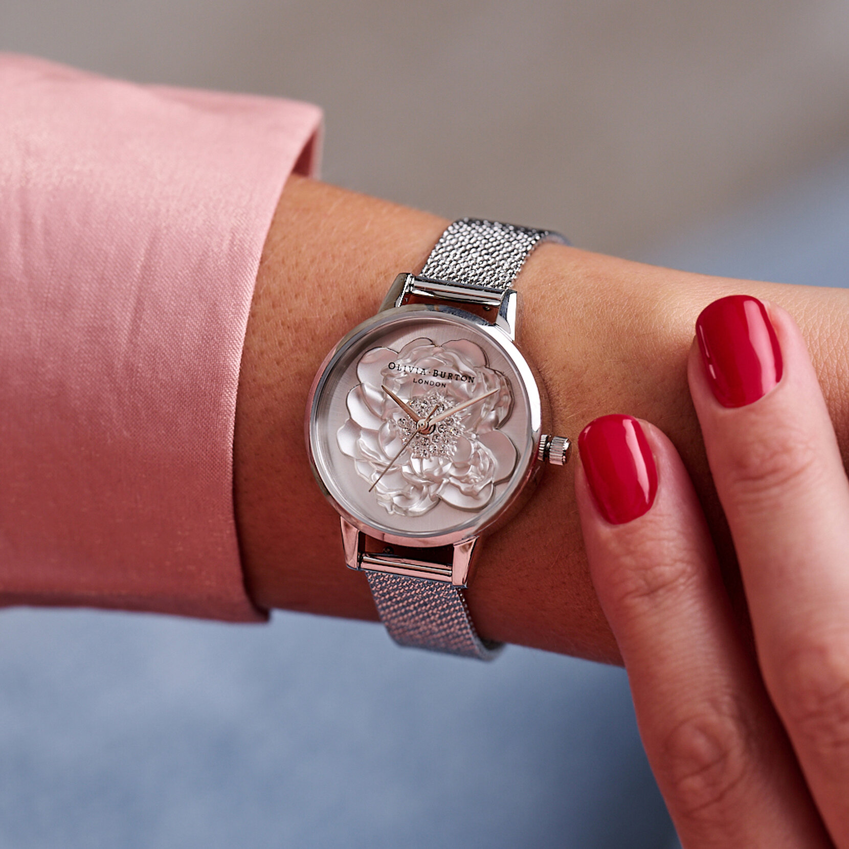 30mm White & Silver Mesh Watch