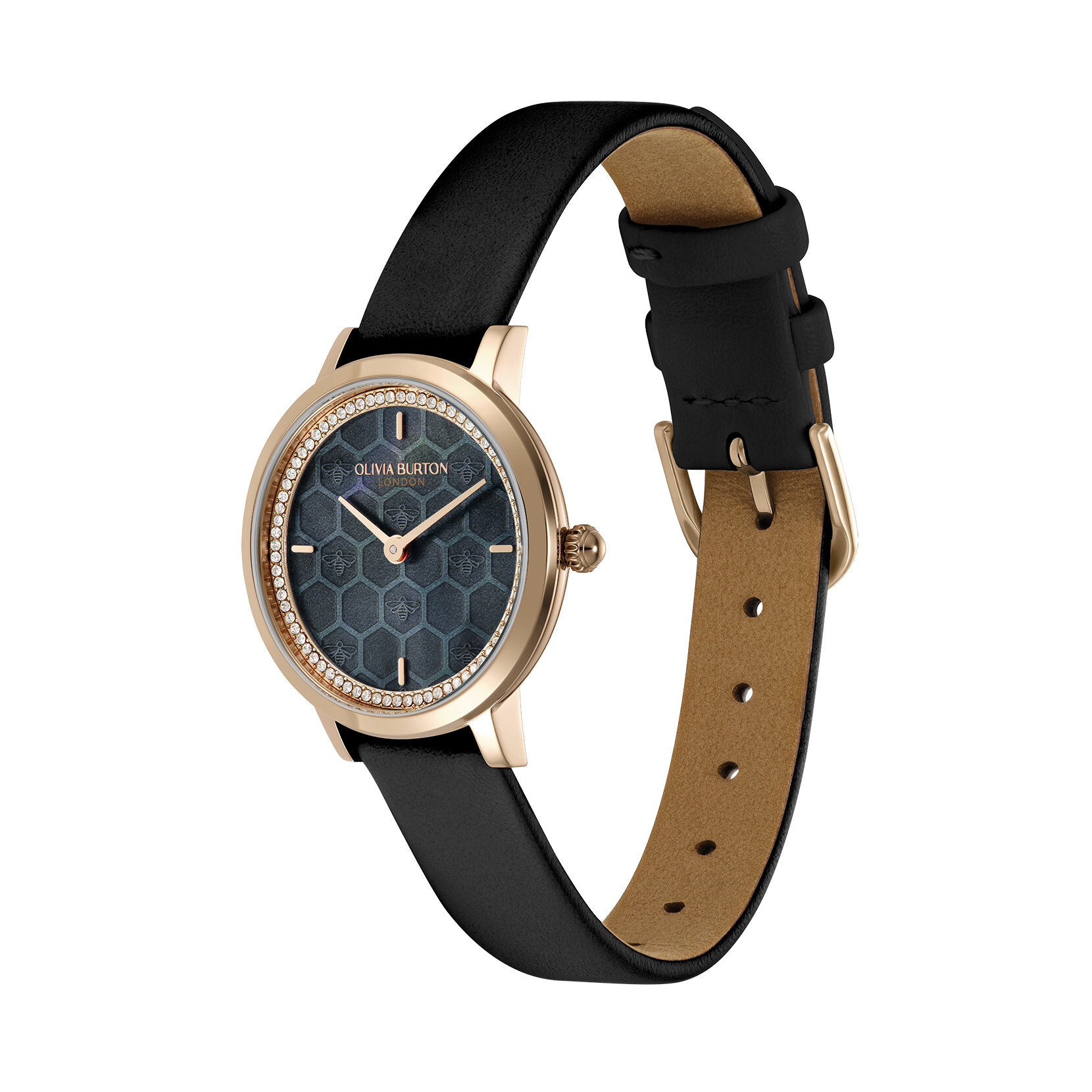 Montre Honeycomb Ultra Fine & Bracelet Cuir Noir & Or 28mm