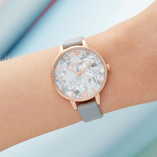 Terrazzo Florals Eco Light Grey & rose Gold