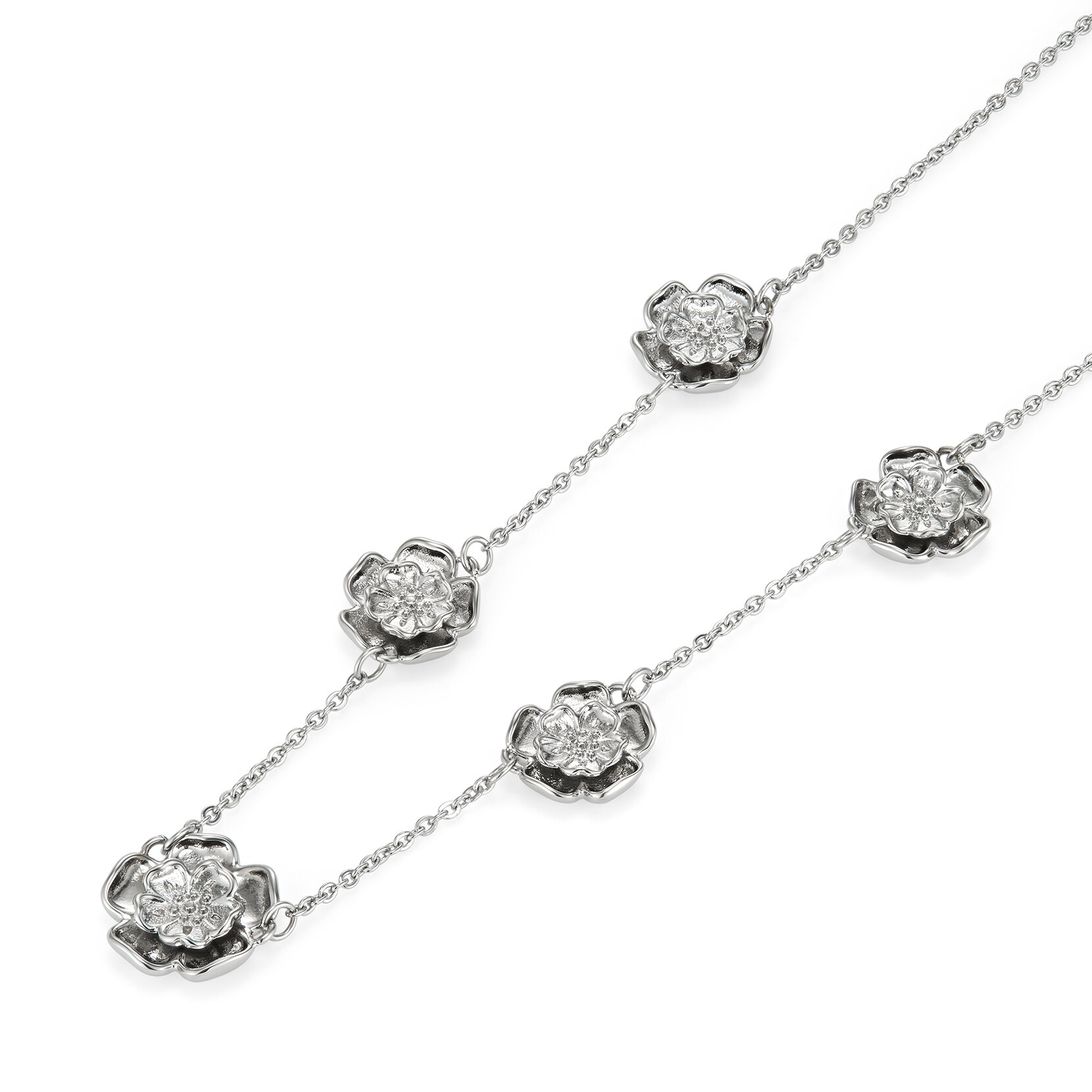 Tudor Rose Silver Tone Multi Station Necklace