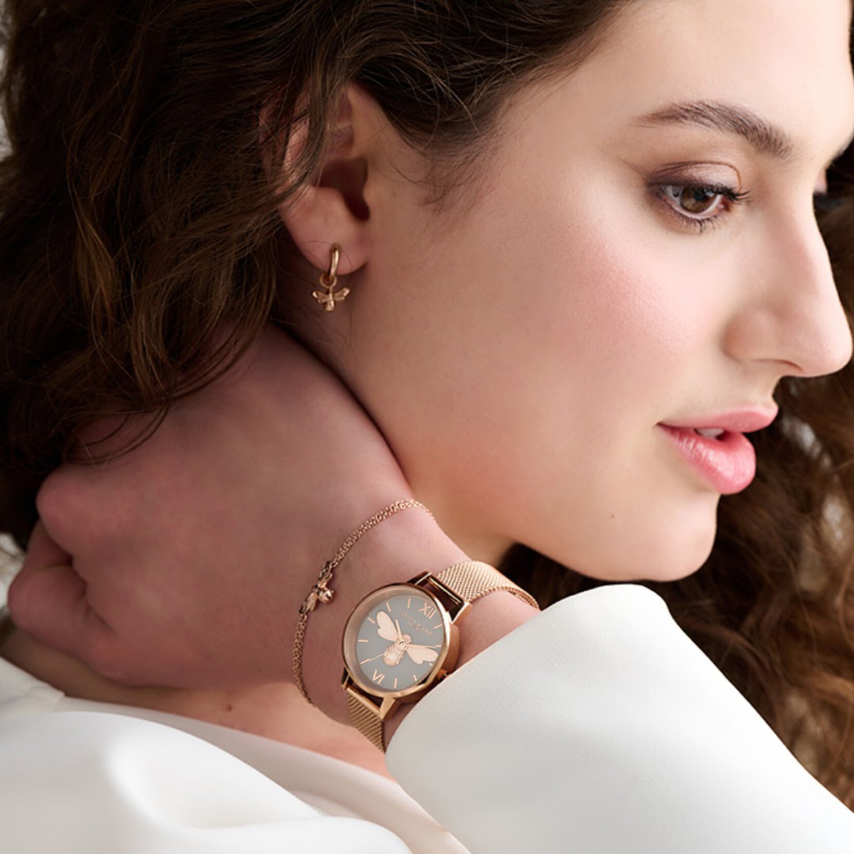 Lucky Bee Rose Gold Watch, Bracelet & Huggie Bundle