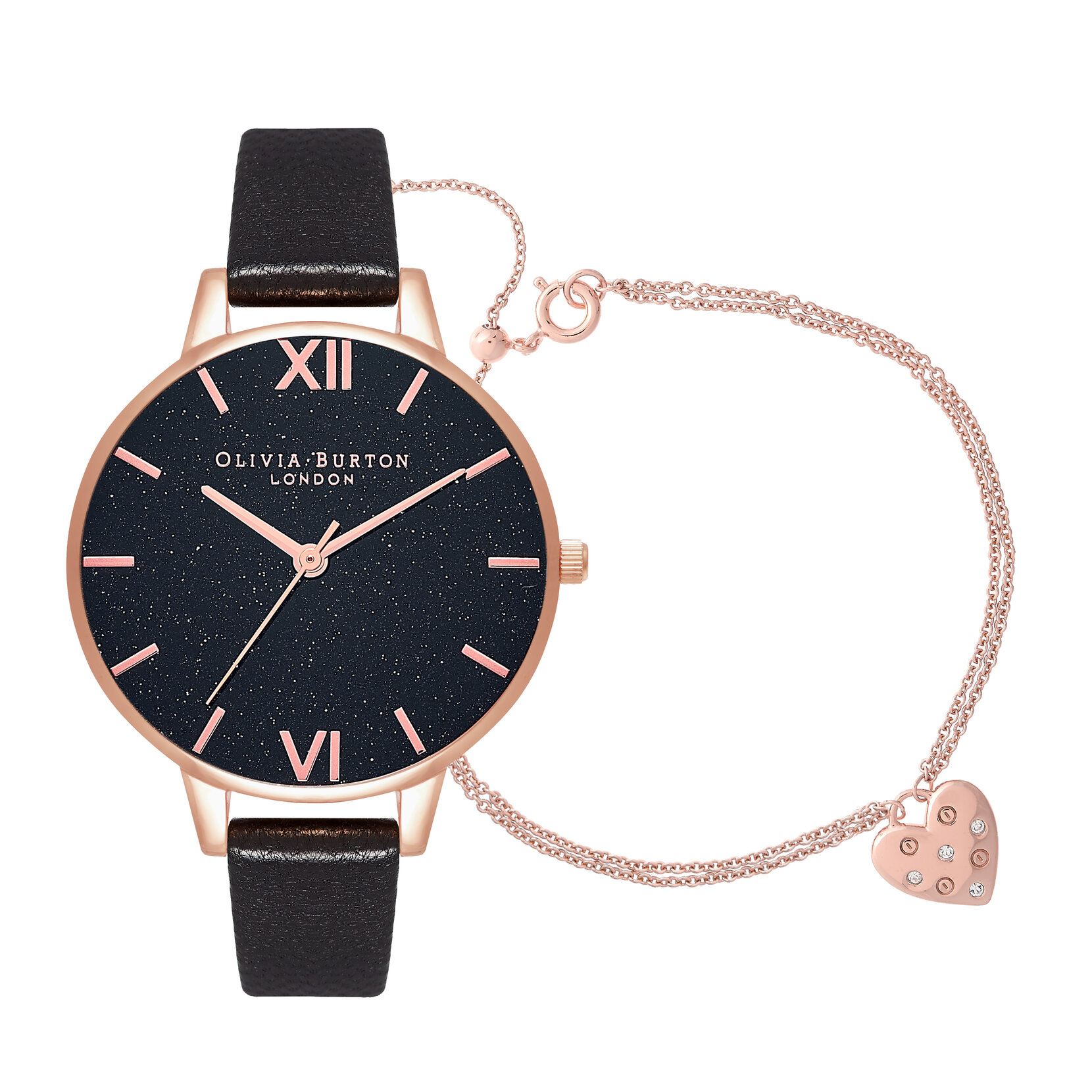 38mm Black & Rose Gold Watch & Classic Bracelet Gift Set