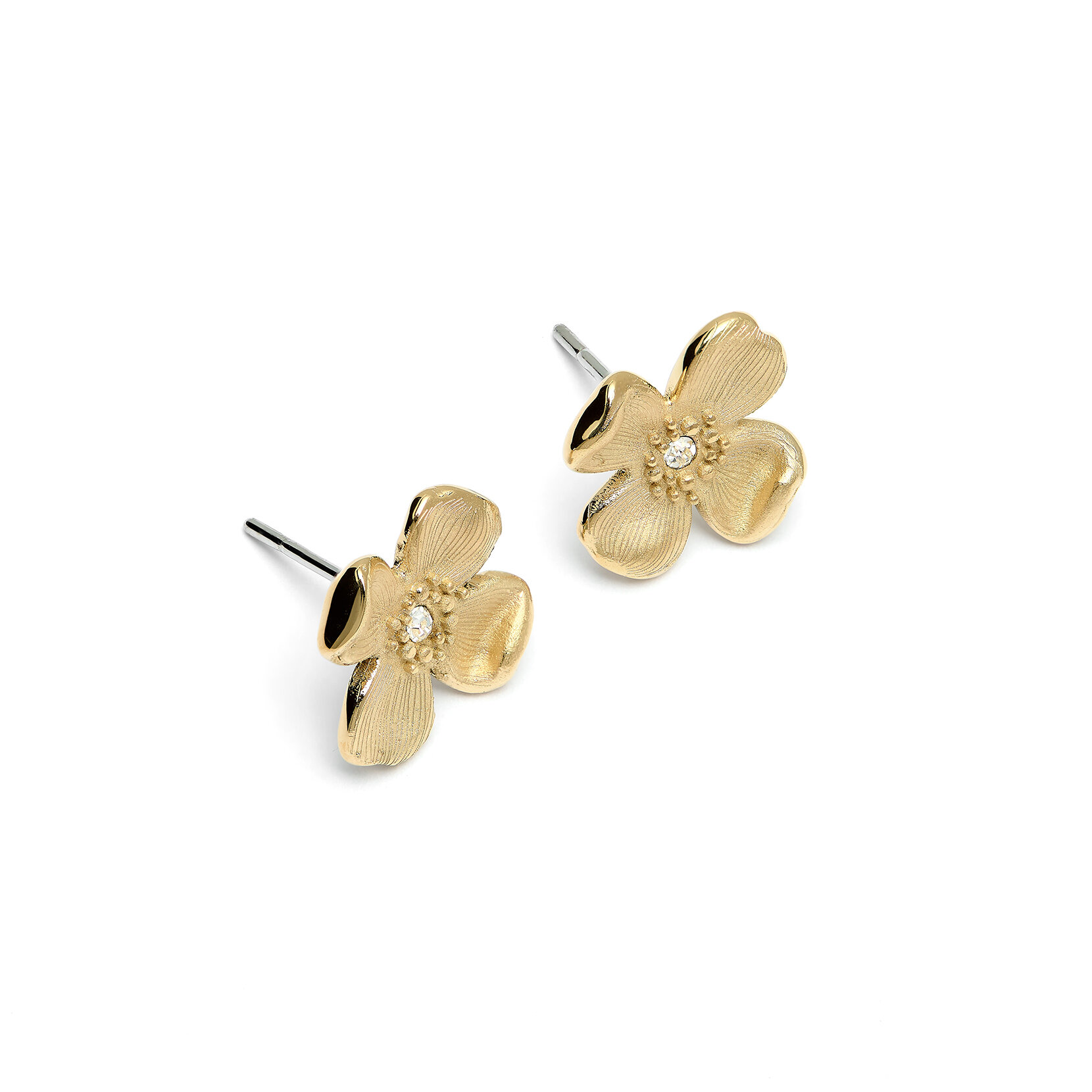 Dogwood Flower Gold Stud Earrings