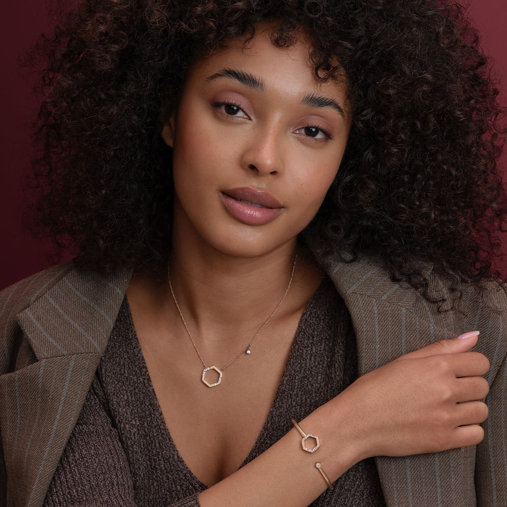 Crystal Honeycomb Gold Plated Necklace