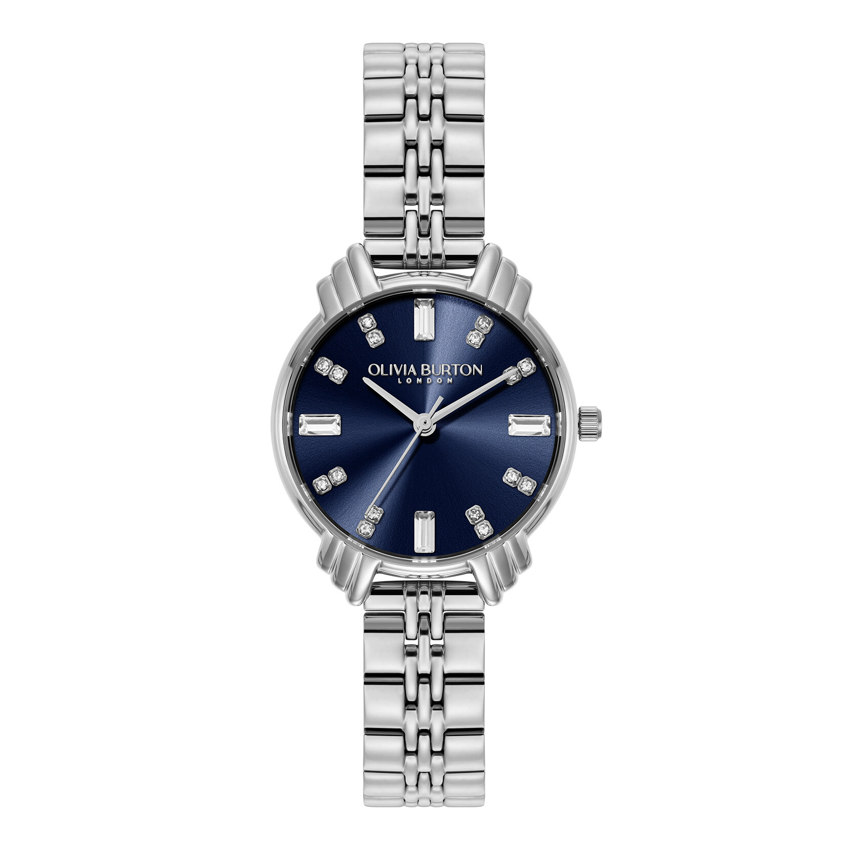 Montre Art déco à cadran midi marine et bracelet argent