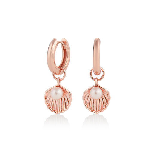 Under The Sea Shell Huggie Hoops White Pearl & Rose Gold