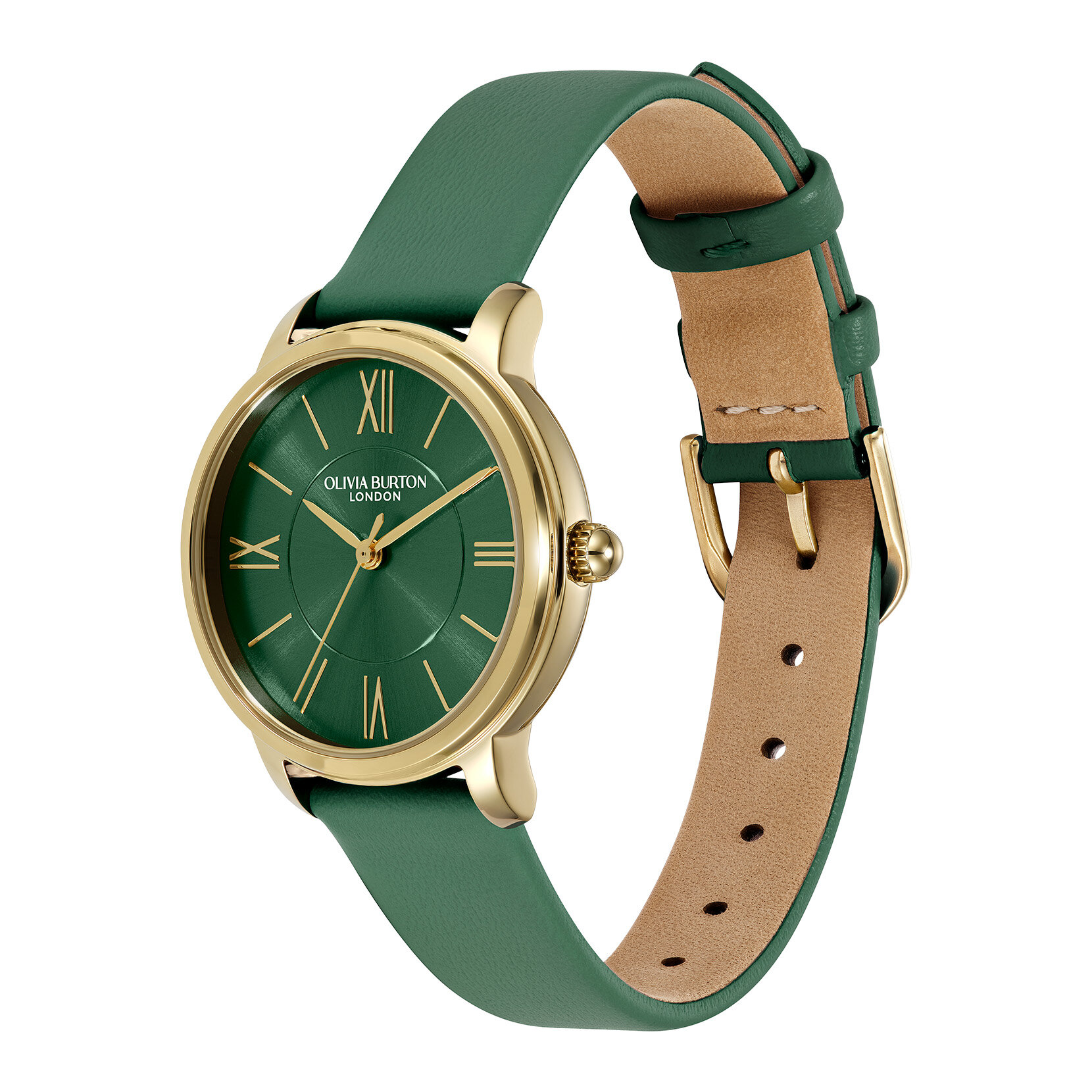30mm Westbourne Gold & Deep Green Leather Strap Watch