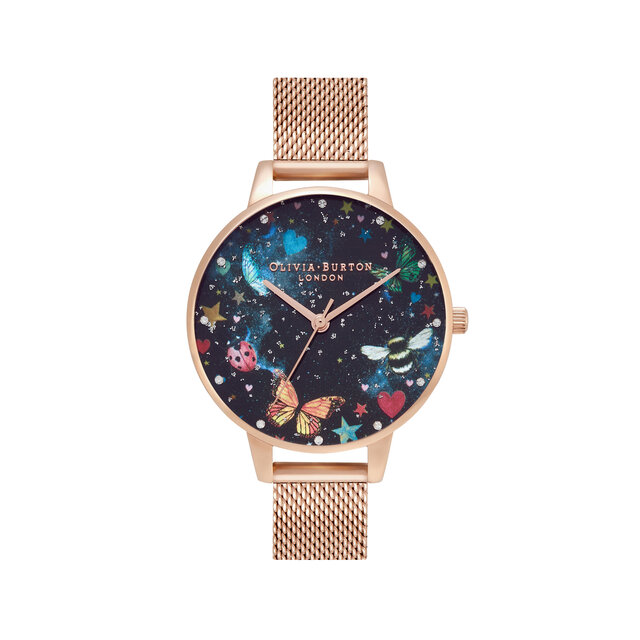 34mm Black & Rose Gold Mesh Watch