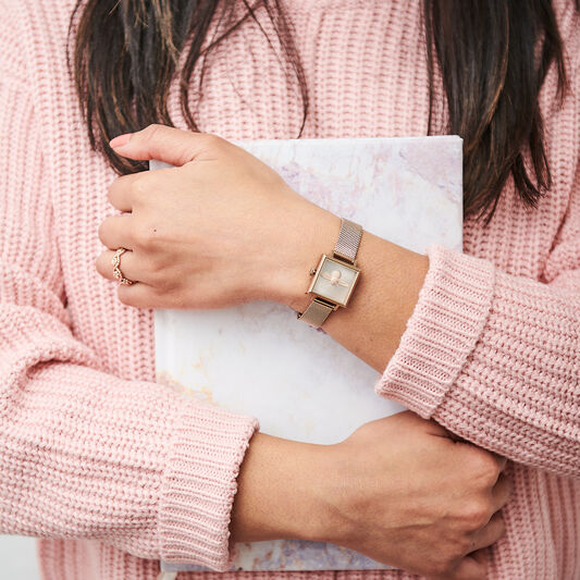 3D Bee Square Dial Blush Sunray & Pale Rose Gold