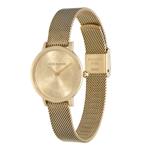 Montre florale ultra fine avec bracelet en maille milanaise Or 28 mm