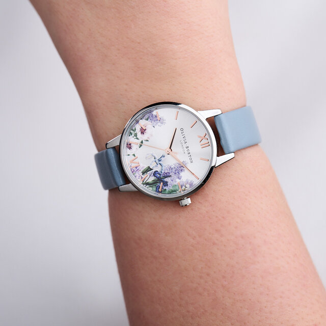 Montre Secret Garden à cadran Midi argent et bleu pâle
