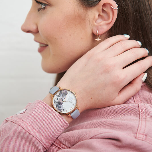 Marble Floral Chalk Blue & Rose Gold