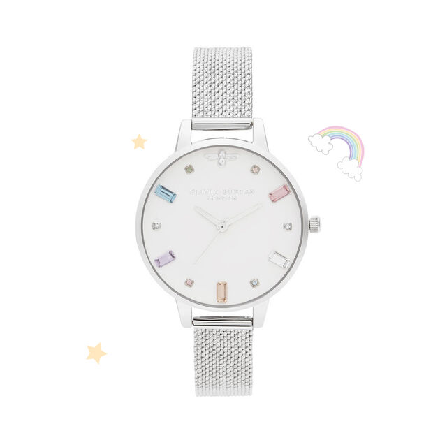 Cadran Demi et bracelet milanais à boucle Rainbow Bee argent