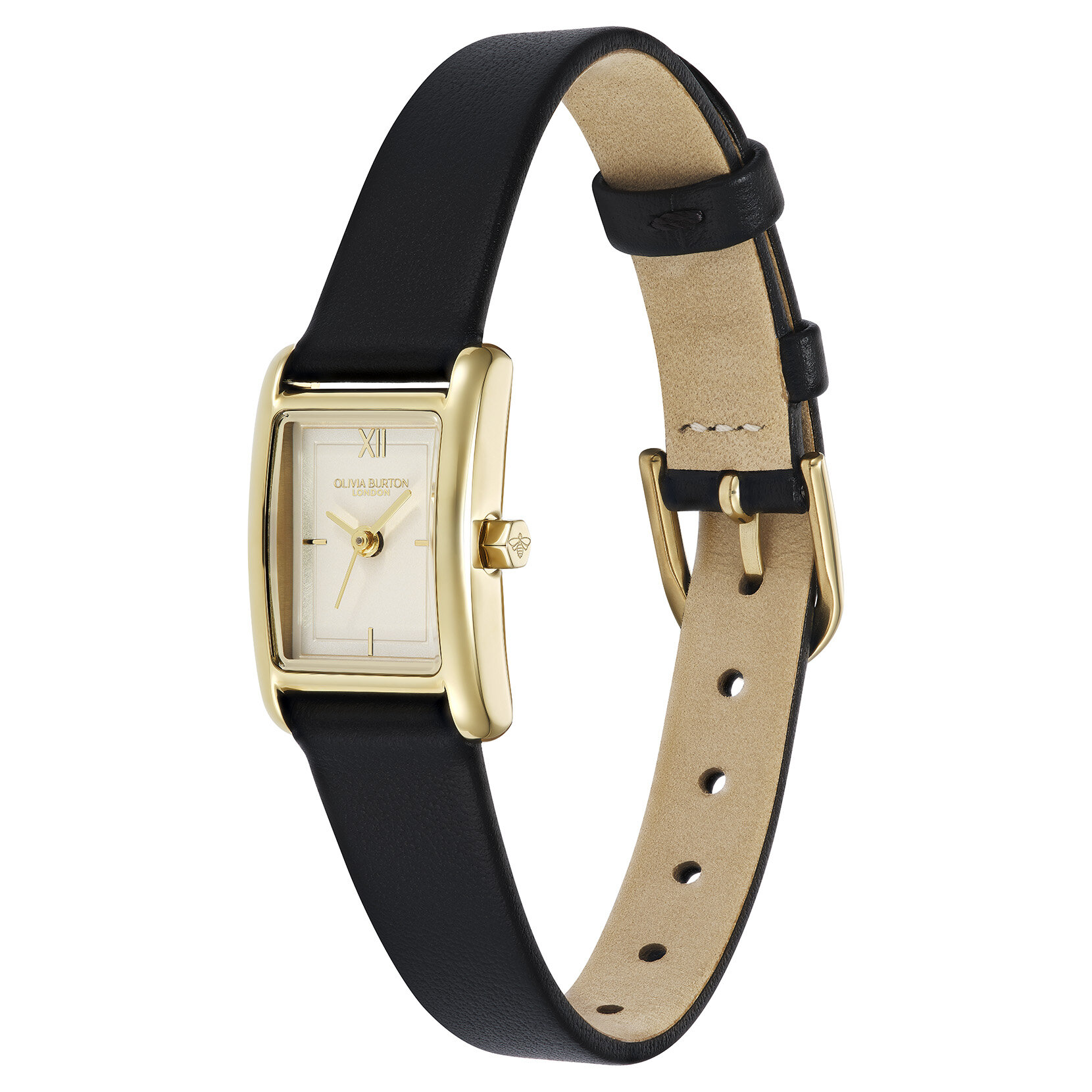16mm Mini Grove Gold & Black Leather Strap Watch