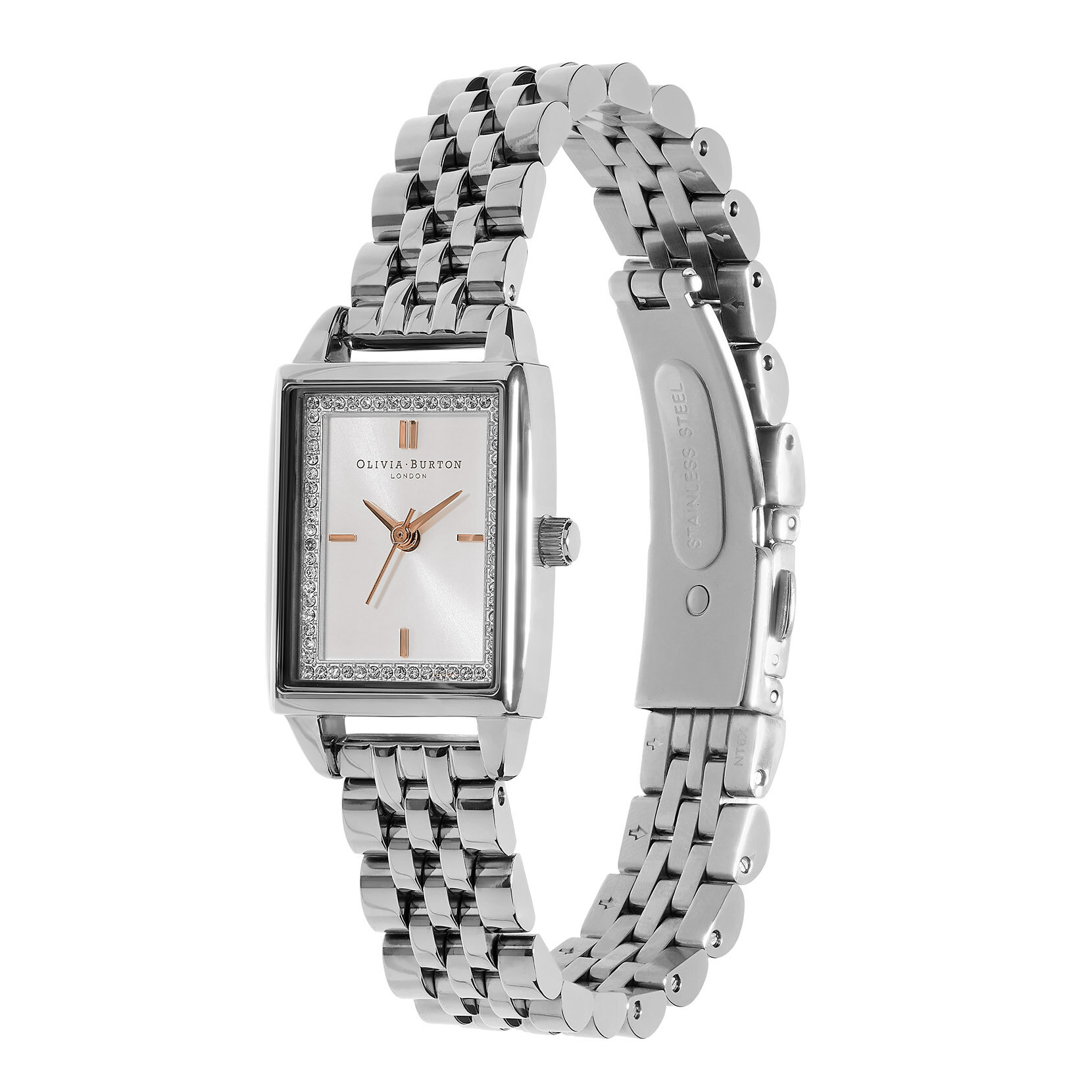 Montre Townhouse rectangulaire blanc à bracelet argent 21 mm