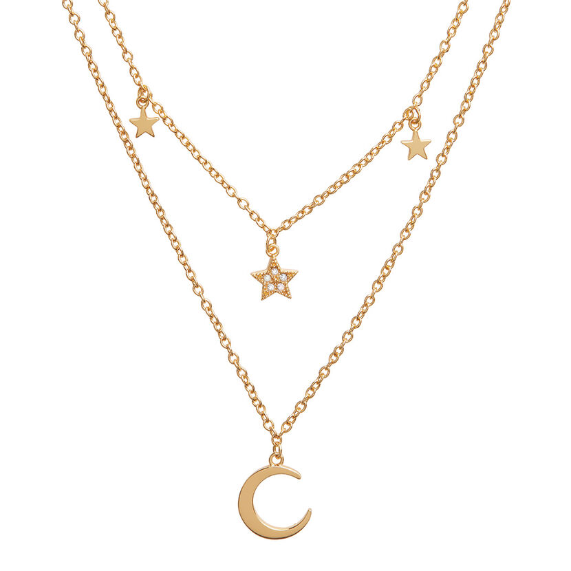 Celestial Double Crescent Moon and Star Necklace Gold | Olivia Burton ...