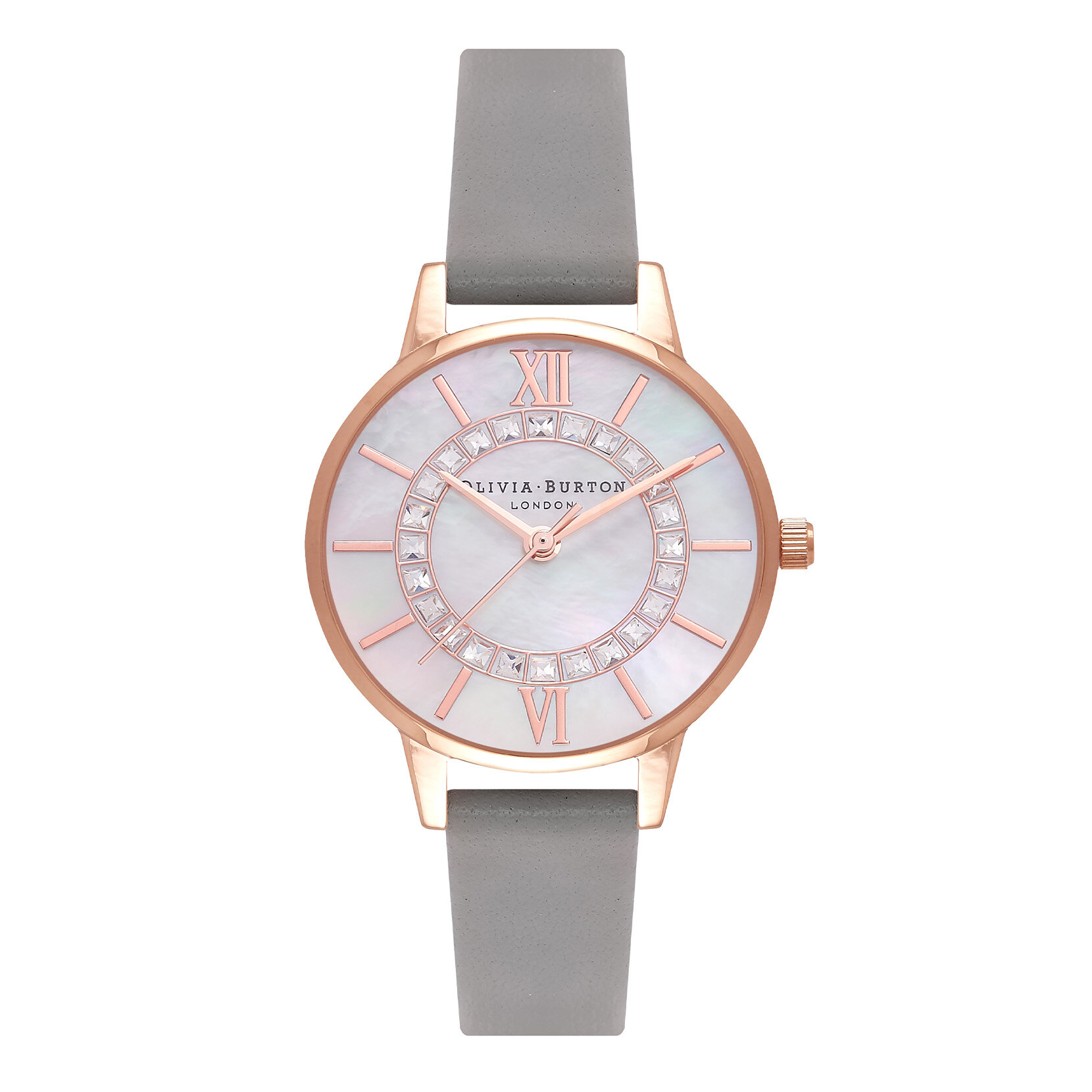 30mm Rose Gold & Grey Leather Strap Watch