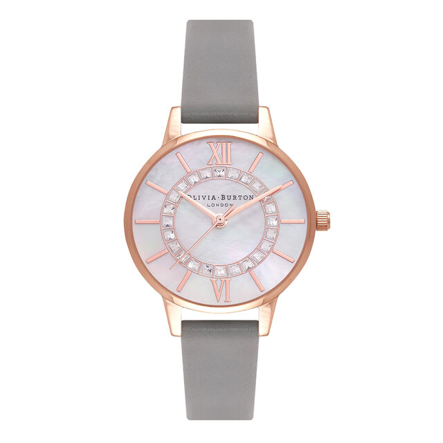 30mm Rose Gold & Grey Leather Strap Watch