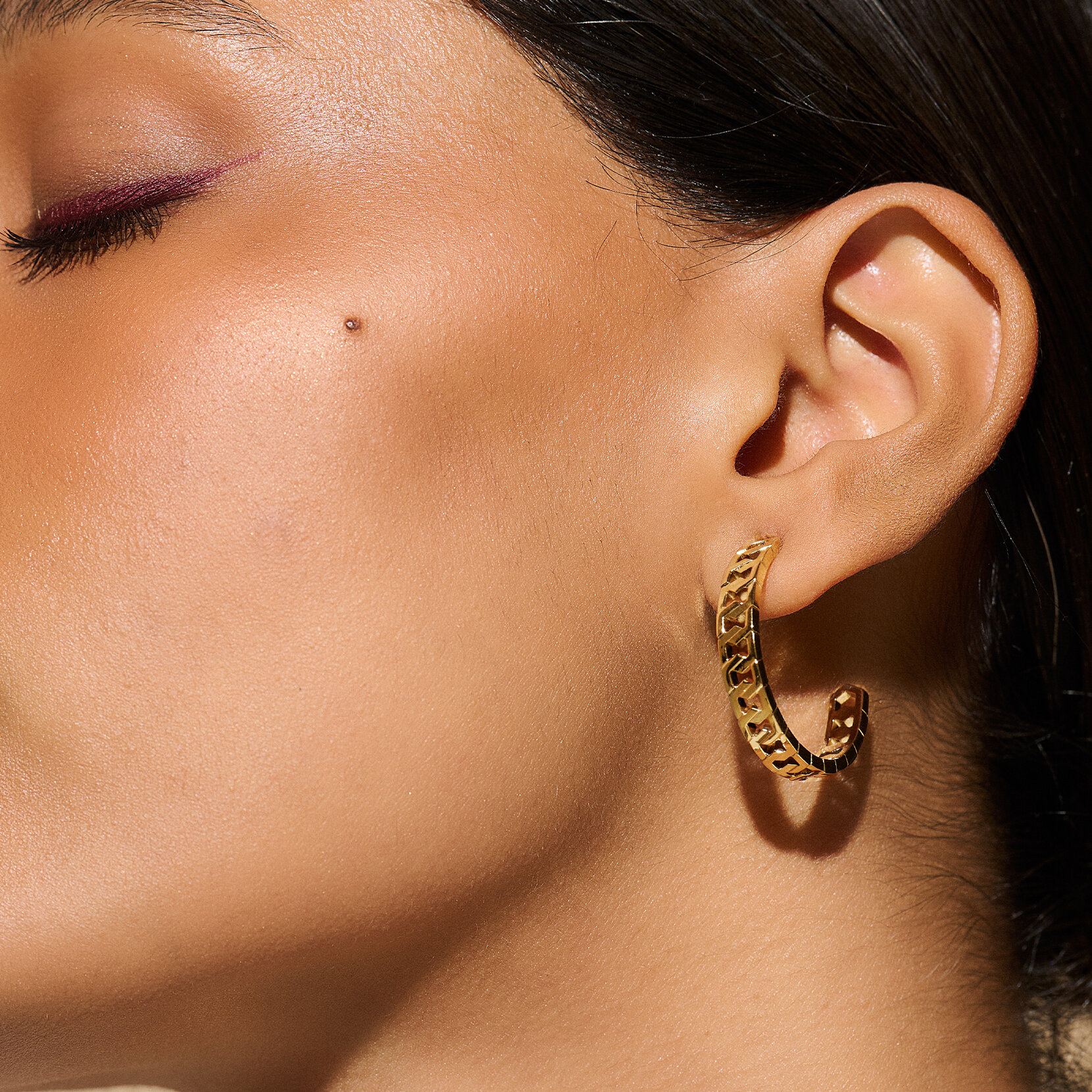 Honeycomb Gold Link Hoop Earrings