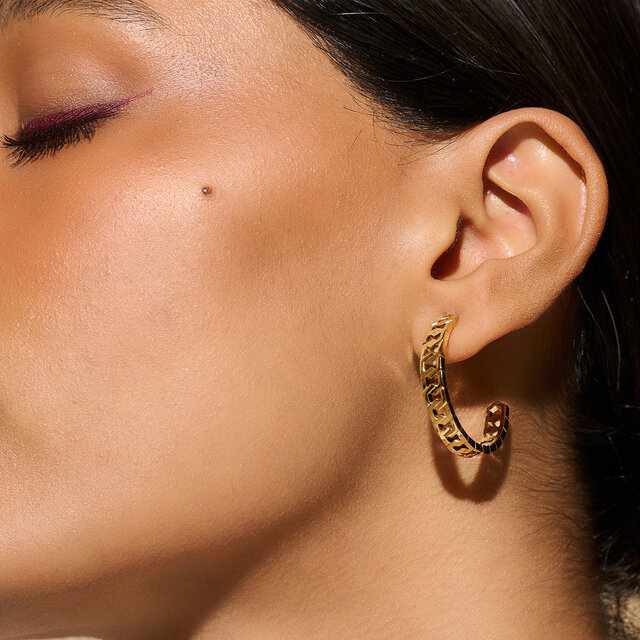 Honeycomb Gold Link Hoop Earrings