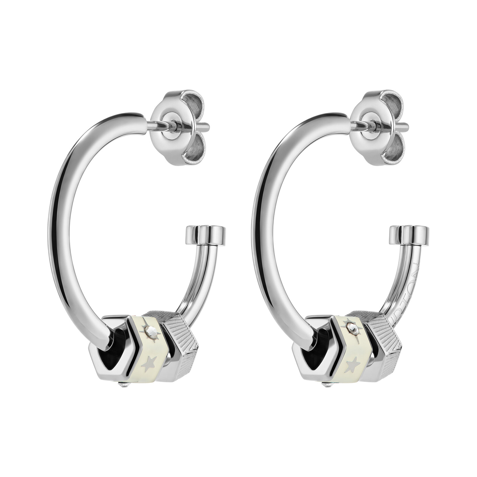 Boucles d'Oreilles Créoles Bead Charm Ivoire et Argent